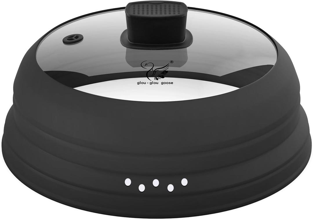 Microwave Splatter Cover Glass Cover Guard Lid with Collapsible Silicone for Food Pot Plate Cover 11.8 inch Black Microwave Splatter Cover Glass Cover Guard Lid with Collapsible Silicone for Food Pot Plate Cover 11.8 inch Black