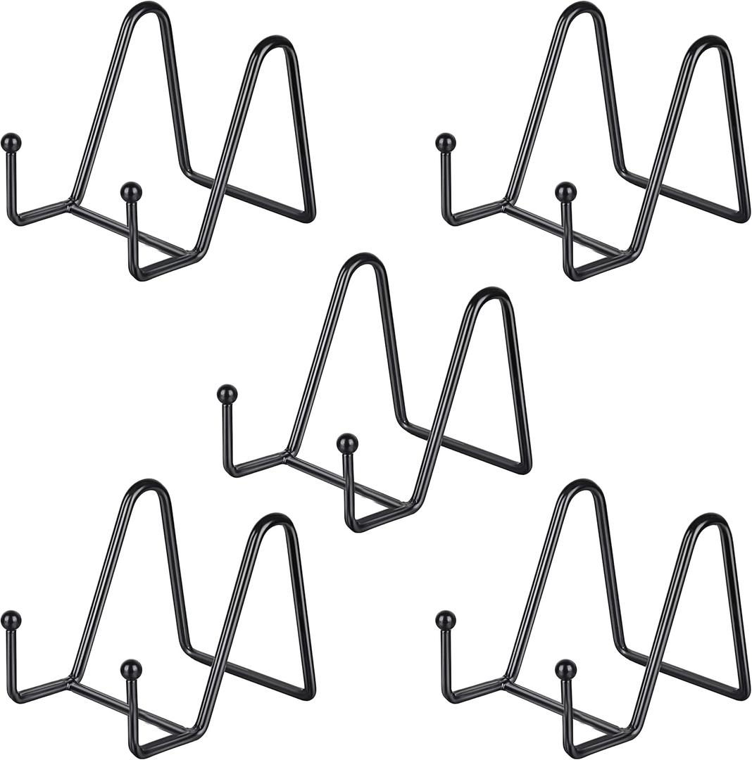 IBosins 5 Pack 3 Inch Small Plate Holder Display Stands, Mini Metal Black Frame Stand for Picture, Book, Photo Easel, Creation, Collectibles