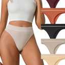 Kvitko High Waisted Seamless Thongs for Women Nylon Cotton Blend Sexy Invisible Panties Underwear 4 Pack, Large