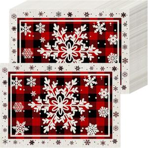 50Pcs Christmas Plaid Snowflake Paper Placemats, Disposable Xmas Table Mats for Holiday Party Dining Table Decoration