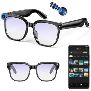 AI Smart Glasses with Camera, 4K 800W HD Video Recording Glasses with Audio, Bluetooth Sunglassess with Camera, Real-Time Translation, Voice Assistant, Object Recognition, Hands-Free Music Calls
