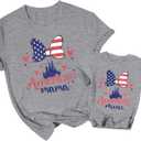 SUPEY Magical Family Vacation Shirts Americian Mommy and Me Flag Shirt 4th of July Baby Girl Outfit USA Short Sleeve Shirts (Grey)