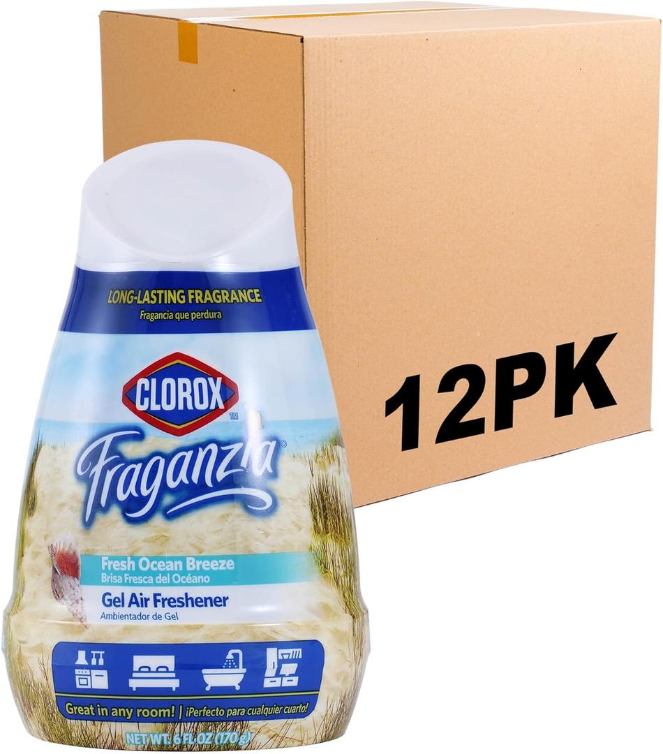 Clorox Fraganzia Gel Air Freshener Cone, Fresh Ocean Breeze Scent - No-Plug, Battery-Free Air Freshener for Small Rooms, Closets, Kitchens, Bathrooms, Offices and More, 6 Ounce - 12 Pack