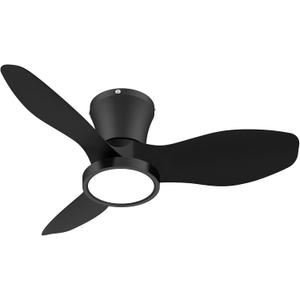 ocioc Quiet Ceiling Fan with LED Light DC Motor 32 inch Large Air Volume Remote Control Black