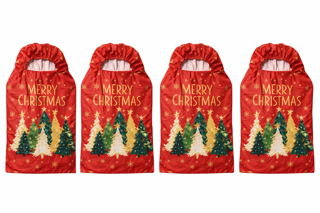 4 Pcs Christmas Chair Covers Merry Christmas Chair Back Cover Stretch Christmas Seat Cover Washable Xmas Dining Chair Protector Slipcover for Dining Room Kitchen Holiday Party