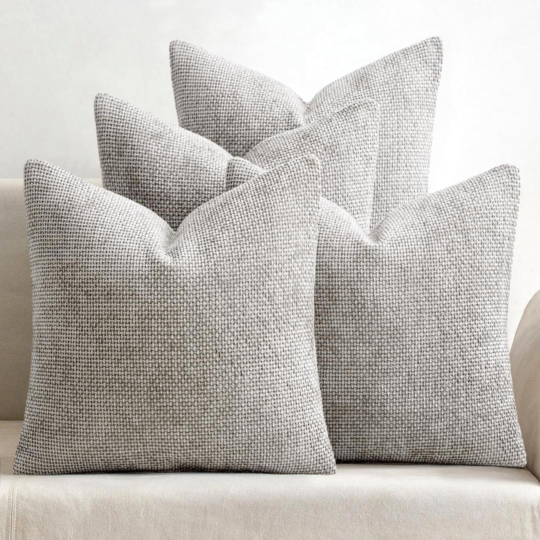 MIULEE Pack of 4 Couch Throw Pillow Covers 20x20 Inch Light Gray Soft Decorative Chenille Pillow Covers Farmhouse Accent Cushion Covers for Boho Home Decor Sofa Bedroom Living Room