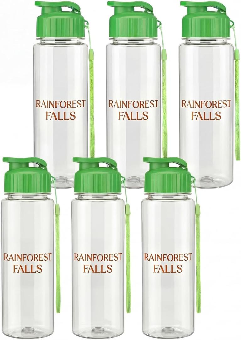 6 Set VBS 2026 Rainforest Falls Themed Plastic Water Bottles and Stickers Kit Water Bottle with Handle Strap Leak Proof Flip Exploring The Nature of God Summer for Vacation Bible School