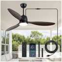 Kinyaras 52" Outdoor Ceiling-Fan with Light: Plug-in Waterproof Hanging Fans, App/ Remote Control, Reversible 6-Speed Quiet DC Motor, 3CCT, for Patio Porch Pergola