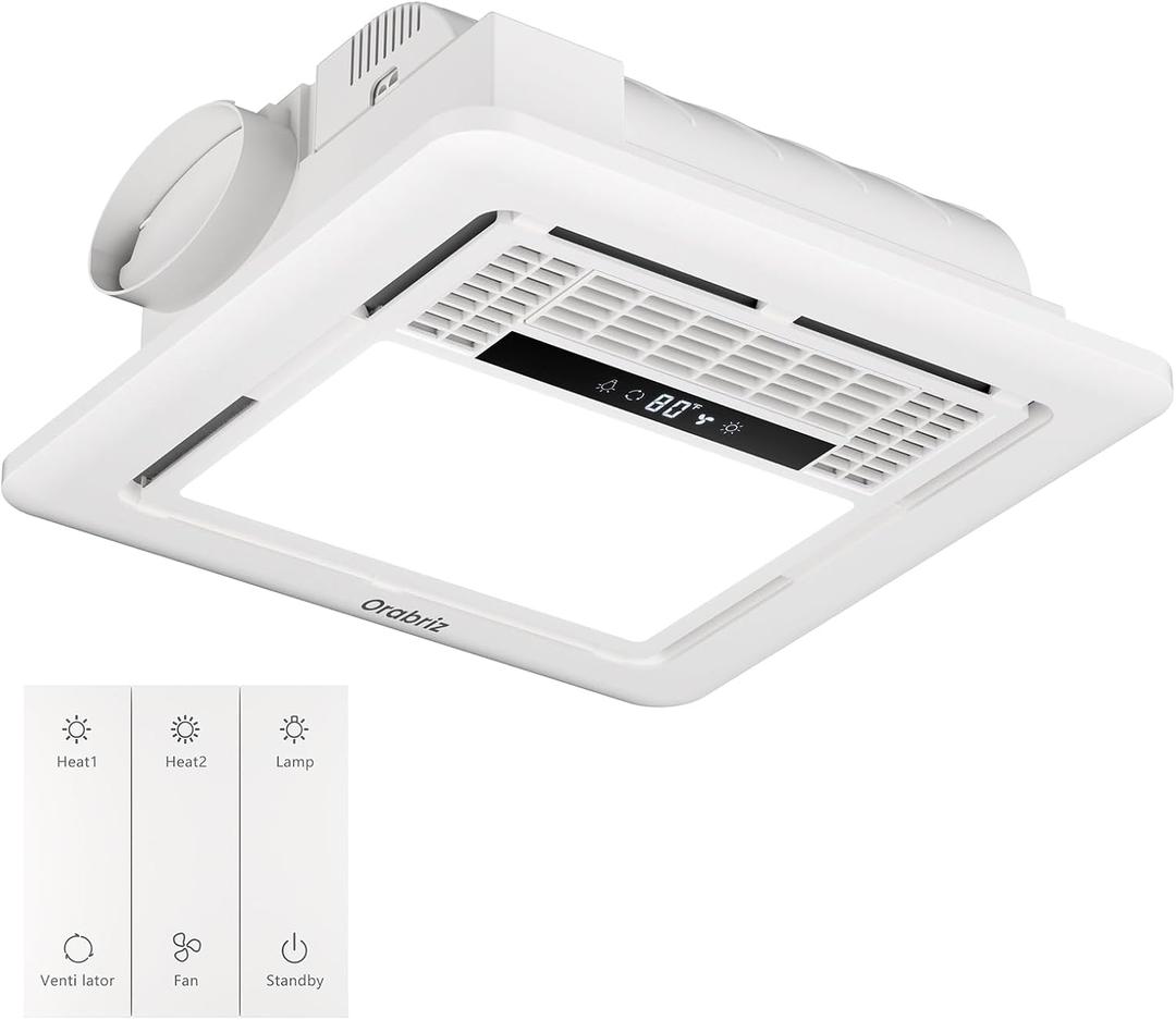 4-in-1 Bathroom Exhaust Fan with Dual-Mode Heater and LED Light, 110 CFM Quiet Ceiling Vent Fan, 1300W Heating Power, 1.0 Sone Ultra Silent Bath Fan with Light, Ventilation, and Remote Control, Medium
