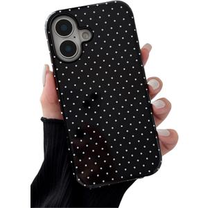 Compatible with iPhone 17 Case Cute Aesthetic Polka Dot Phone Case for Women Girl Shockproof Slim TPU and Hard PC Protective Cover (Black)