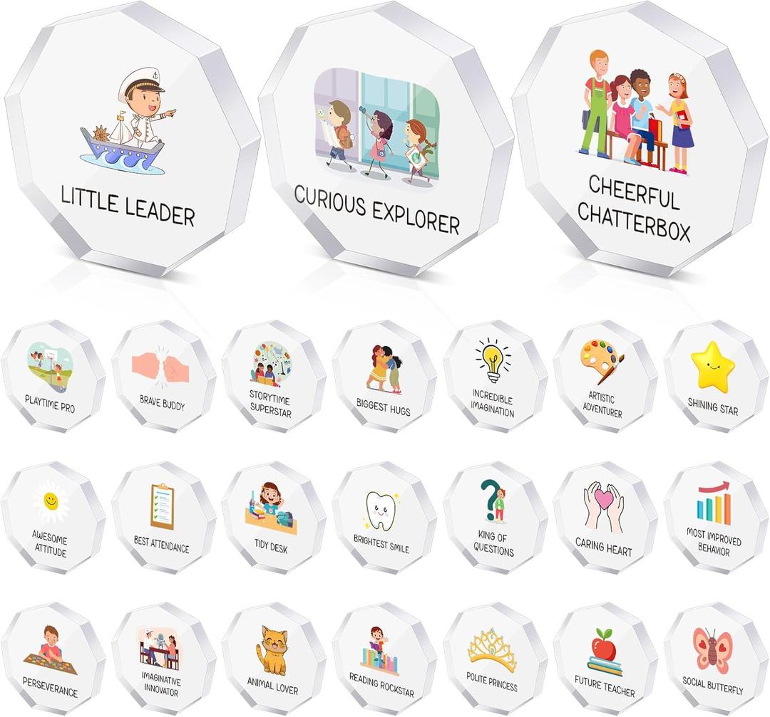 Chunful 24 Pcs Back to School Acrylic Awards Trophies 2.4 Inch Appreciation Gift Trophies Bulk Inspirational Awards Plaques for School Classroom Teacher Employee Supplies