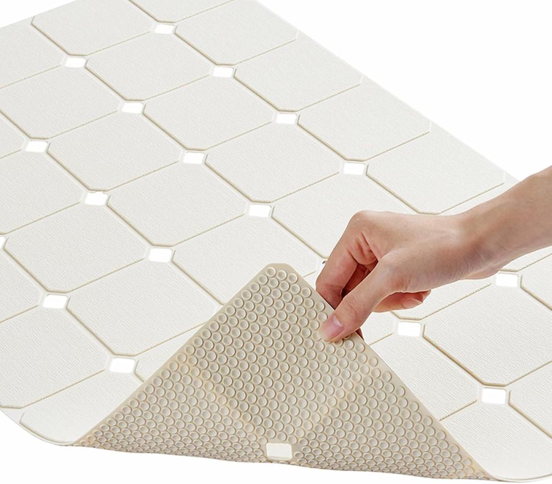 Bathtub Mat Non Slip Silicone Soft Odorless Bath Mat No Suction Cups for Refinished,Reglazed and Textured Surface Tub Shower Mats Non-Slip 18 X 28 Inch Beige