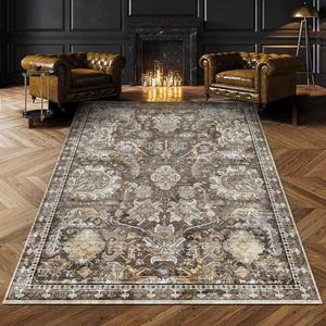 RUGSURE Washable Area Rugs - Perfect for Living Room, Bedroom, Kids Room, Nursery - Stain & Water Resistant Non-Slip, Pet & Child Friendly, Vintage Tribal Area Rugs (Ivory, 9' x 12')