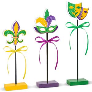 Mardi Gras Table Decorations Wooden Set,Glitter Mardi Gras Tiered Tray Decor for Home Party Room