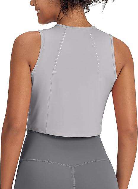 G4Free Crop Workout Tops for Women Loose Tennis Running Shirt Sleeveless High Neck Athletic Gym Muscle Tank Lightweight (Gray,L)