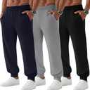 August Alley 3 Pack Men's Sweatpants Tapered Joggers with Pockets Baggy Pants Active Athletic Workout Casual Clothing Large