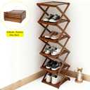 7 Tier Foldable Shoe Rack, Natural Bamboo Space Saving Shoe Storage Organizer,Easy Assembly & Strong Design Shoes Stand Shelf Organiser for Closet(Brown, Seven Layers)