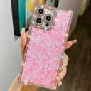 Trendy Girly Glitter Powder Compatible with iPhone 16 Pro Rectangle Case, Elegent Cute Slim Women Bling Diamond Rhinestones Plating Phone Cases(Pink,16 Pro)