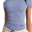 AKEWEI 1 Pack Women Short Sleeve Crop Top Basic Tees Fitted Trendy 2025 Summer Shirts Undershirts Casual Going Out Cropped T-shirt (Blue, S)