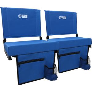 BRAWNTIDE Wide Stadium Seat - Extra Thick Cushion, Great Back Support, Lightweight Chair, Multiple Storage Pockets, Compact, Ideal for Sporting Events (Blue, 2 Pack)