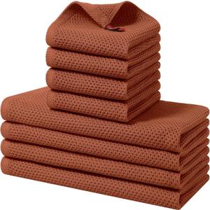 Homaxy 100% Cotton Kitchen Towels and Dishcloths Set, 12 x 12 Inches and 13 x 28 Inches, Set of 8 Bulk Kitchen Towels Set, Ultra Soft Absorbent Dish Cloths for Washing Dishes, Rust