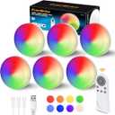 EverBrite Puck Lights with Remote, Rechargeable Linked Sensor Under Cabinet Lights, 10 RGB Colors, Group Control Dimmable Kitchen & Bedroom (6-Pack)