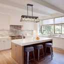 Farmhouse Chandeliers for Dining Room, Rustic Kitchen Island Light Fixture, 5-Light Linear Pendant Lighting Rectangular Chandelier, Metal Solid Ceiling Lights