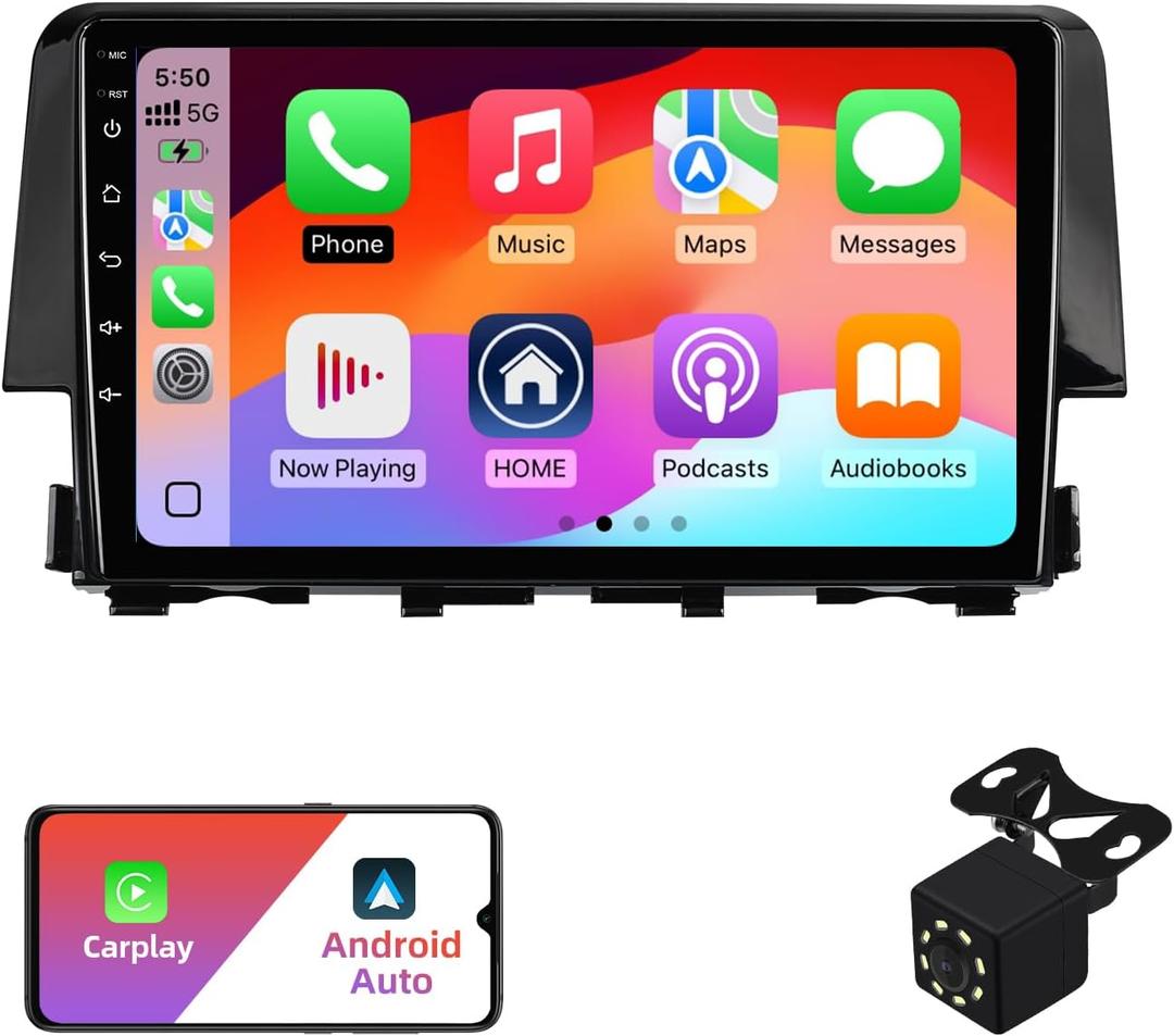 2+32G Android 12 Double Din Car Stereo for Honda Civic 2016-2020 with 9 Inch Touchscreen Radio Built-in Wireless Carplay/Android Auto/GPS/Bluetooth/FM/AUX-in/Steering Wheel Controls/Backup Camera