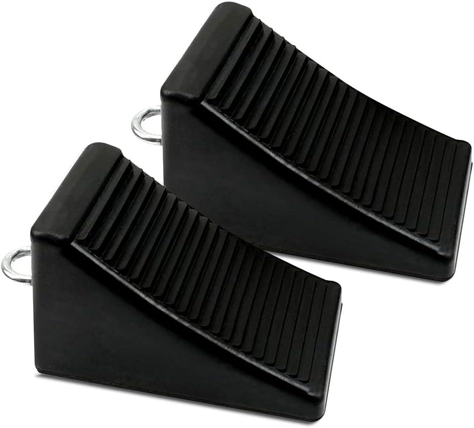 Heavy-Duty Rubber Wheel Chocks with Eyebolt for Cars, RVs, Trucks, Trailers, and Vehicles, 2 Pack Anti-Slip Design Chocks Black Wheel Wedge, (6.5" x 3.75" x 4"), 2 Pcs