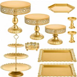 Suwimut 10 Pieces Gold Cake Stand Set, Metal Round Cupcake Holder Dessert Display Plate Serving Platter, Dessert Table Stands and Trays Set for Christmas, Wedding, Birthday, Anniversary, Tea Party