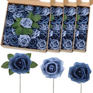 100 Pcs Artificial Foam Rose Flower Faux Bouquet Wedding Fake Rose Gift for Mother's Day Women DIY Bridal Shower Party Table Birthday Home Spring Decor (Dusty Blue Shades)
