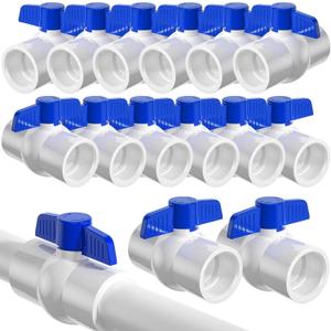 16PCS 3/4" PVC Ball Valve,SCH40 Slip PVC Water Pipe Valve with Easy Turn Blue T-Handle, Shut-Off Ball Valve Socket for Water Project, Swimming Pool, Sewage Pump, Outdoor Plumbing & Irrigation System