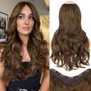 ALXNAN Long Wavy Hair Extensions for Women, Clip in Hair Extensions Clip Ins Soft Full Head Synthetic Hairpieces 20 Inch Light Brown