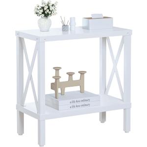 Narrow End Table, Large Sofa Side Table, Farmhouse Nightstand with Storage Shelve, Slim Bedside Table for Living, Room Bedroom, Lounge White MLBZ17W