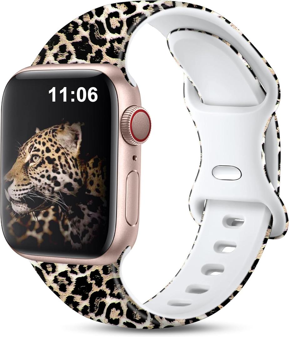 Lerobo Cheetah Band Compatible for Apple Watch Bands Ultra 2 49mm 44mm 46mm 45mm 42mm iWatch SE Series 11 10 9 8 7 6 5 4 3 2 1 Ultra3 SE2 SE3 Silicone Fadeless Pattern Printed Band Women Men, Leopard