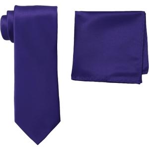 Stacy Adams Men's Tall-Plus-Size Satin Solid Extra-Long Tie Set (Purple)