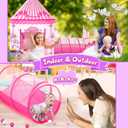 3 in 1 Girls Princess Play Tent for Kids: Pop Up Toddlers Playhouse with Baby Crawl Tunnel, Ball Pit and Castle Tent - Pink Children Play Tent Toys Indoor and Outdoor Game for Birthday Gift