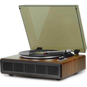 Vinyl Record Player with Bluetooth Input and Output, 3Speed Turntable with Builtin Speakers, RCA and AUX Connections, Retro Design for Home Audio
