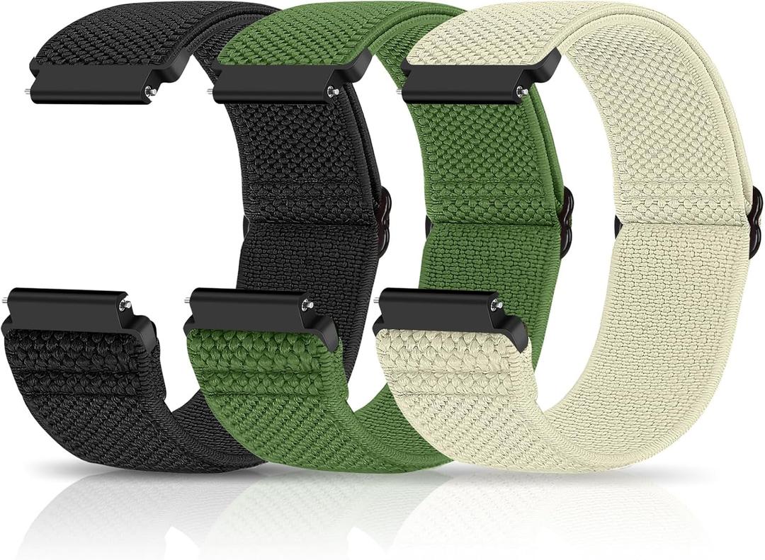 Compatible with 16mm 18mm 19mm 20mm 22mm Watch Bands Quick Release Replacement Wristband,Adjustable Stretchy Nylon Solo Loop Straps Fabric Braided Sport Elastic Bands for Men Women (Black+Army Green+Beige)