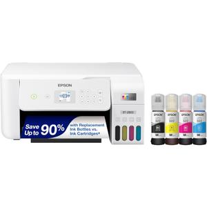 Epson EcoTank ET-2803 Wireless Color All-in-One Cartridge-Free Supertank Printer with Scan, Copy and AirPrint Support (White)