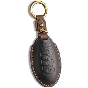 for Nissan Leather Key Fob Cover with Keychain Compatible with Altima Rogue Sentra Pathfinder Armada Maxima Murano