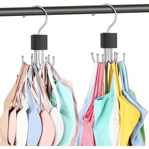 2 Pack Tank Top Hanger, Bra Hangers for Closet Organizer Max 36 Storage Capacity, Space Saving 360Rotatable Metal Bra Organizer, Closet Organizers and Storage for Tank Top, Bras, Scarf, Purse etc.