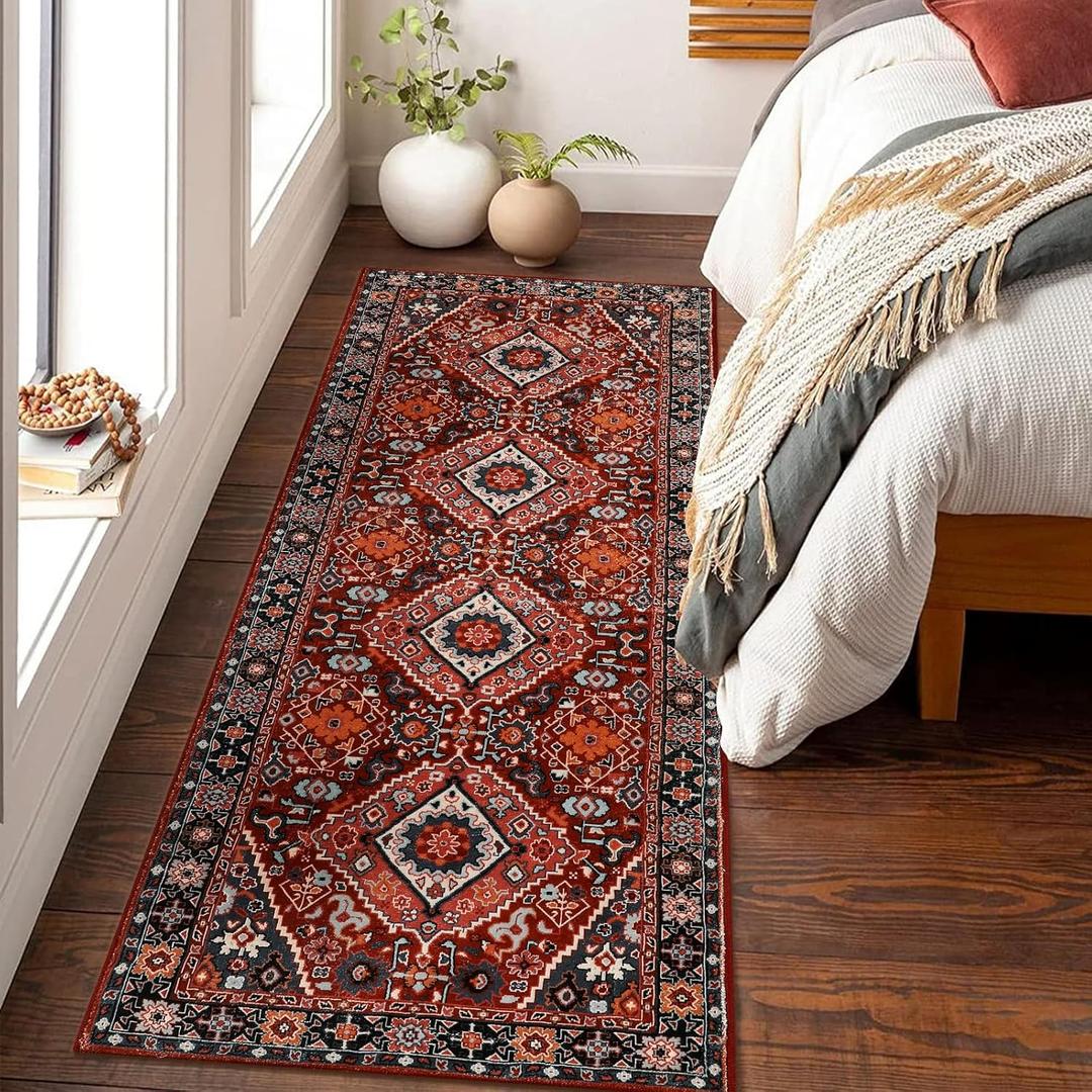 Beeiva Oriental Red Carpet Runners for Hallway 6ft Non Slip Washable Bedroom Runner Rug 2x6, Vintage Low-Pile Print Floor Carpet for Kitchen Entryway Bathroom Home Decor (Red/Multi)