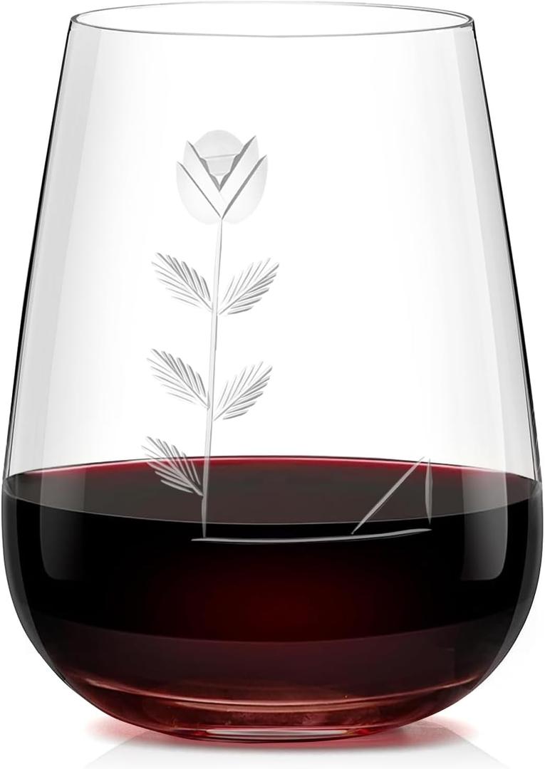 Unique Monogrammed Stemless Wine Glass - Personalized, 16 Oz Capacity, Handcrafted Crystal Stemless Glasses with Engraved Initials - Ideal Wine Gifts for Women, Men