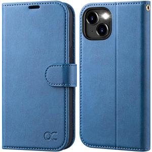 OCASE Compatible with iPhone 15 Wallet Case, PU Leather Flip Folio Case with Card Holders RFID Blocking Kickstand [Shockproof TPU Inner Shell] Phone Cover 6.1 Inch 2023, Light Blue