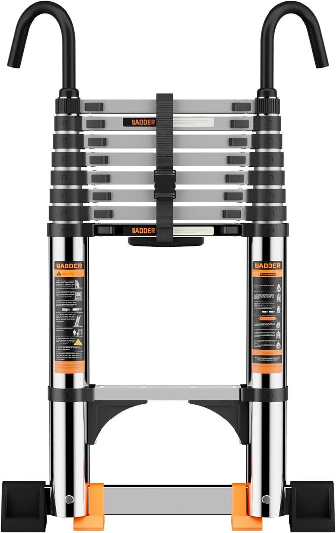 Telescoping Ladder,with Stable Hook and stabilizer barand,12.5 FT Extension Ladder, Heavy Duty 330lbs Max Capacity, Multi-Purpose Collapsible Ladder for RV or Outdoor Work (3.8M/12.5FT)