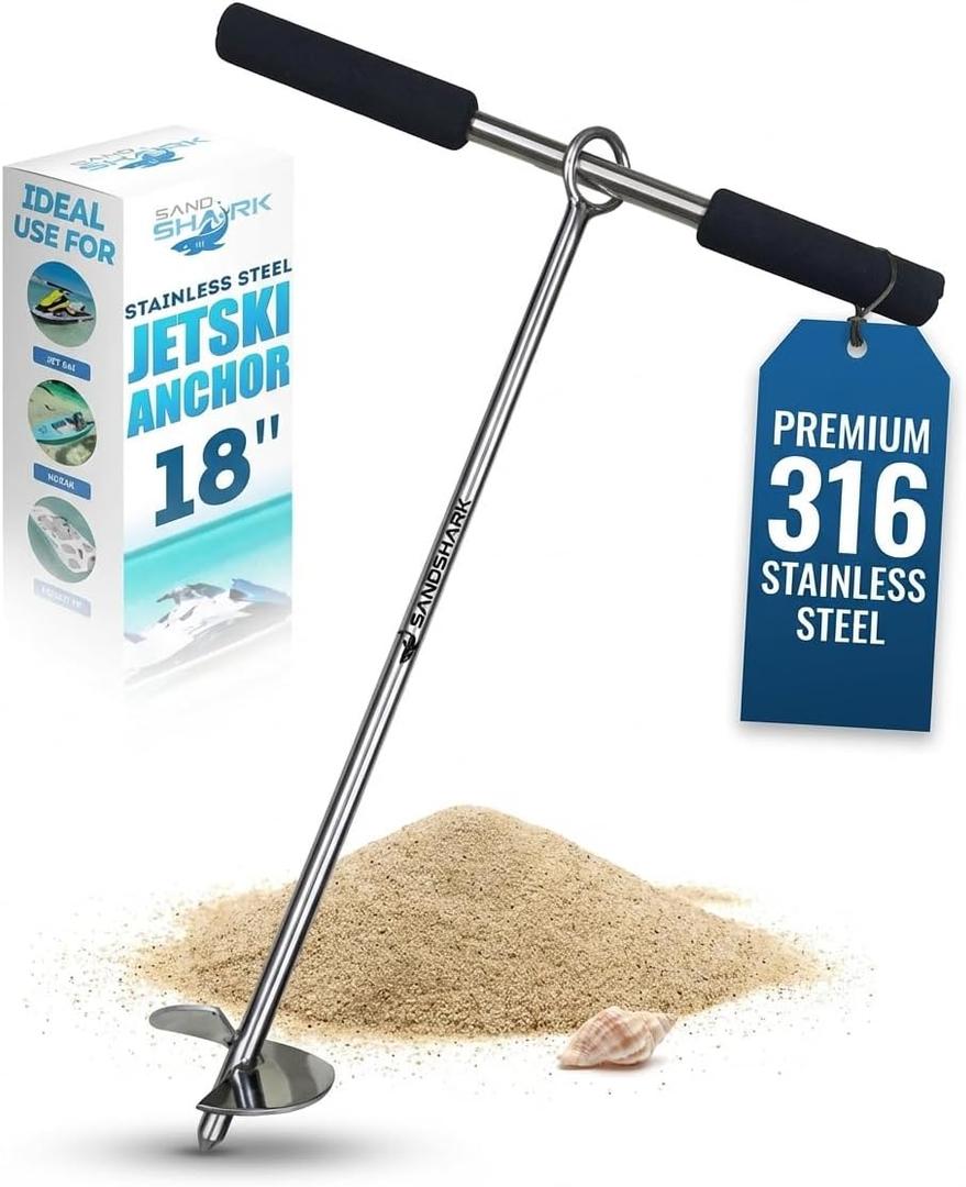 SandShark Lite Series Boat Anchor - Shallow Water Anchor Pole - Jet Ski Anchor, Kayak Anchor, Pontoon Boat Accessories for Beach and Sandbar - 316 Stainless Steel w/Handle and Padded Case