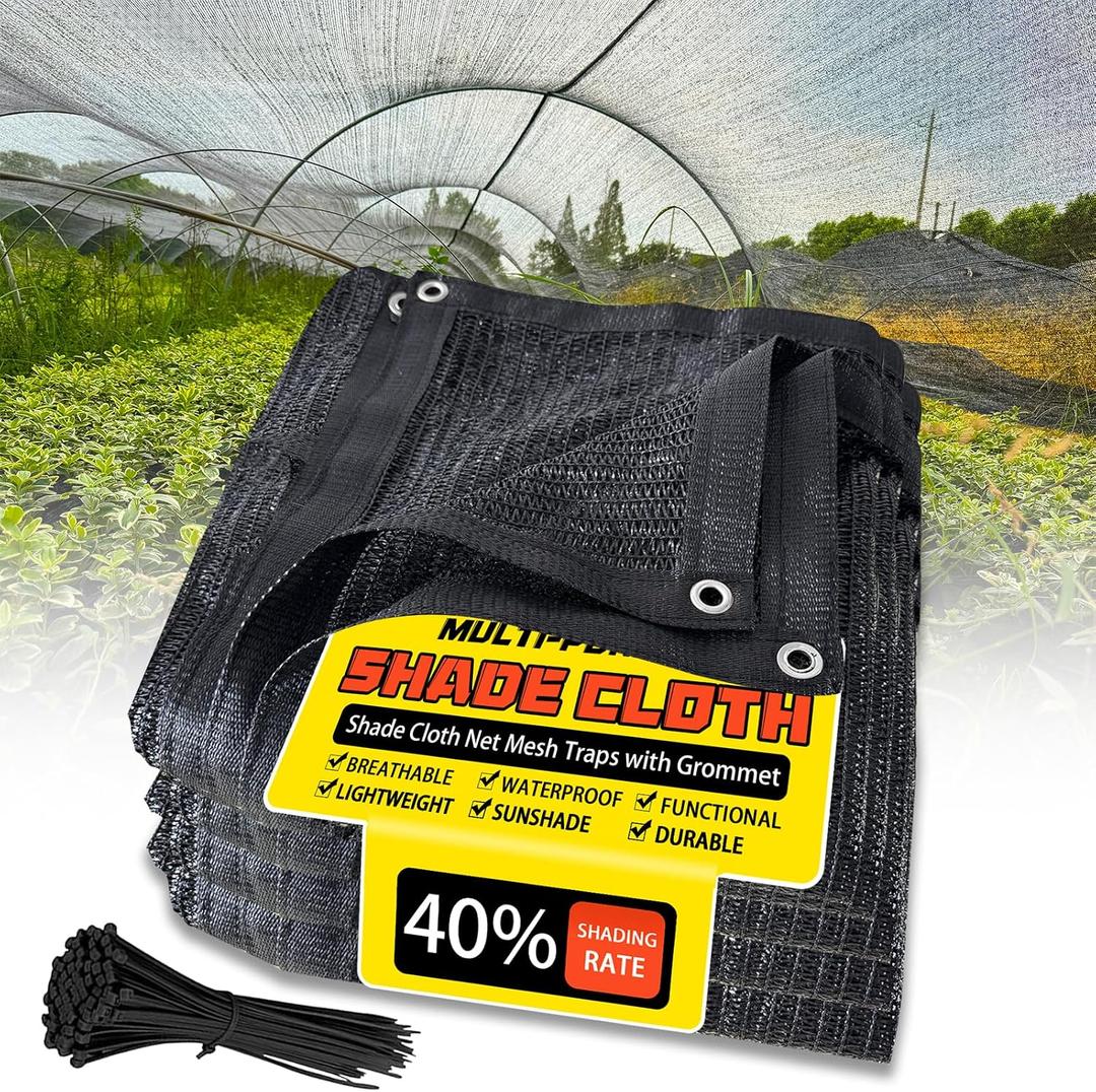 40% Shade Cloth 16x20 FT, Black UV-Resistant Sunblock Mesh Tarp for Garden, Greenhouse, Raised Beds, Vegetables & Flower Shade Cover from Sun