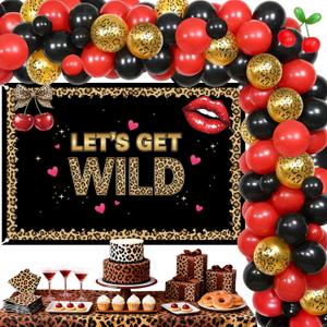 Cheetah Cherry Party Decorations Balloon Garland Kit – Let’s Get Wild Backdrop 5ft × 3.3ft with Leopard Print Balloons for Birthday, Bachelorette, Wild Theme Celebrations & Unforgettable Photo Moments