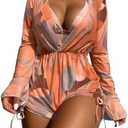 ODASDO Women's Sexy 3 Piece Swimsuits Halter Triangle Bikini Sets with Long Sleeve Mesh Cover Ups Romper Bathing Suits L